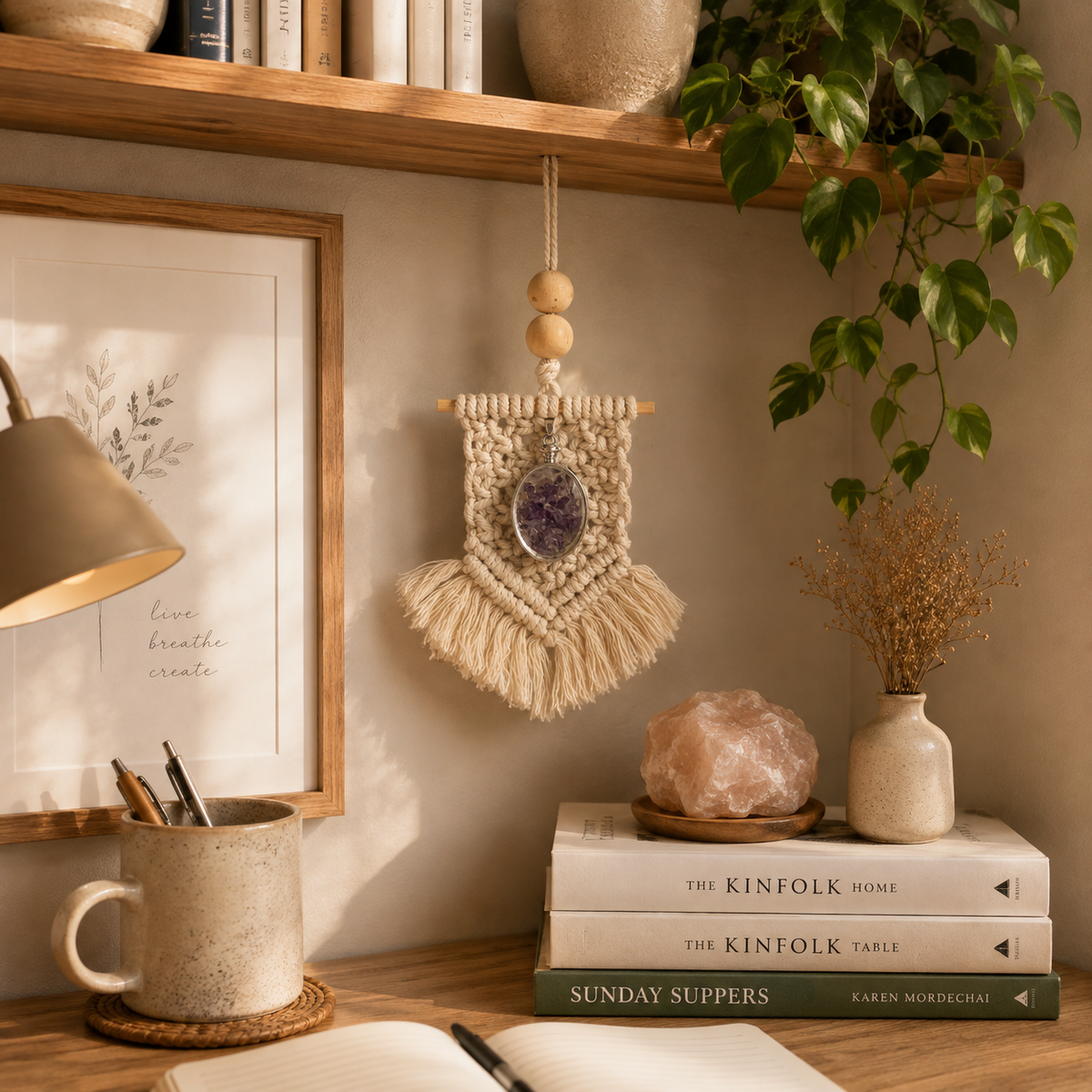 Macramé Amethyst Oil Diffuser #1277-Happily Zen