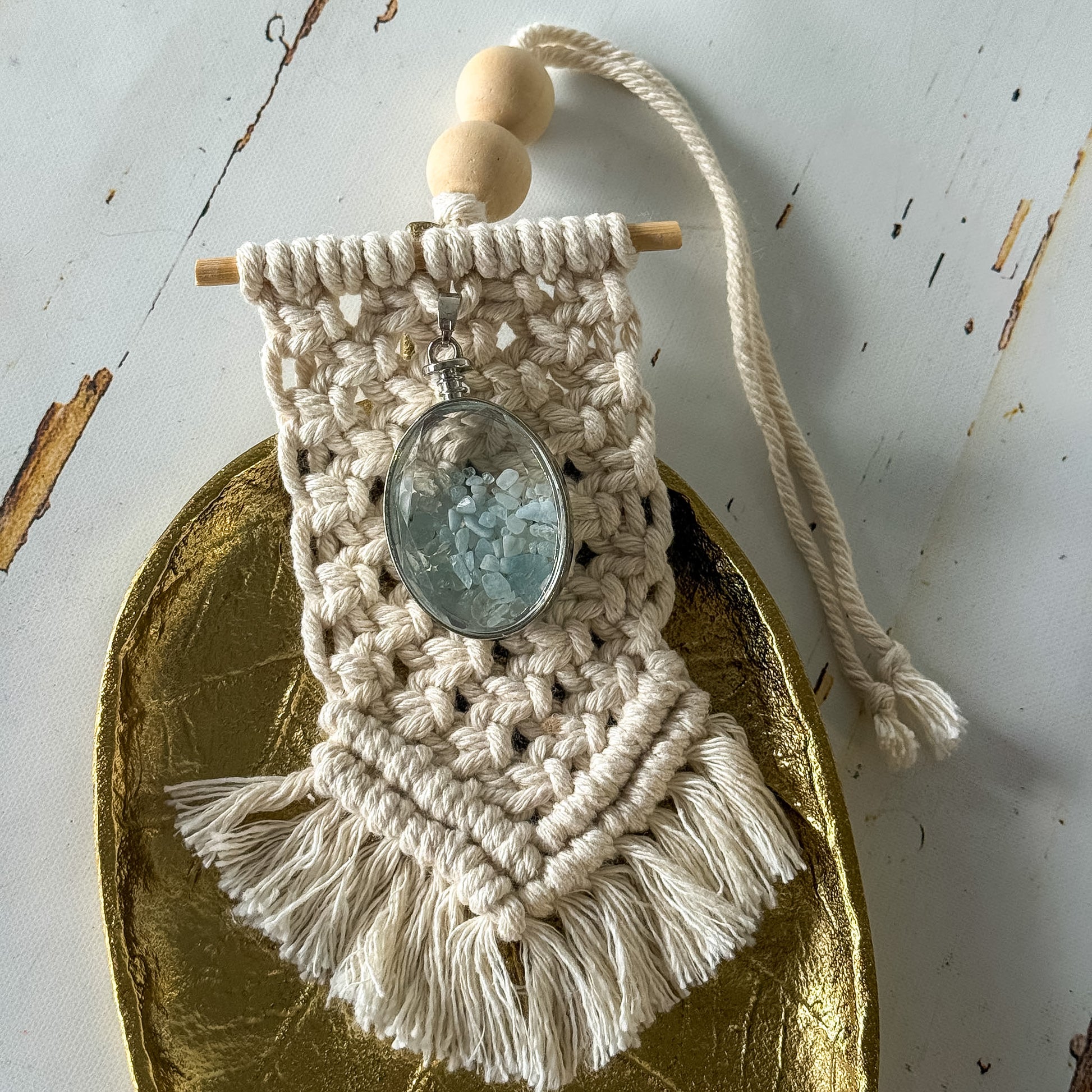 Macramé Aquamarine Oil Diffuser #1278-Happily Zen