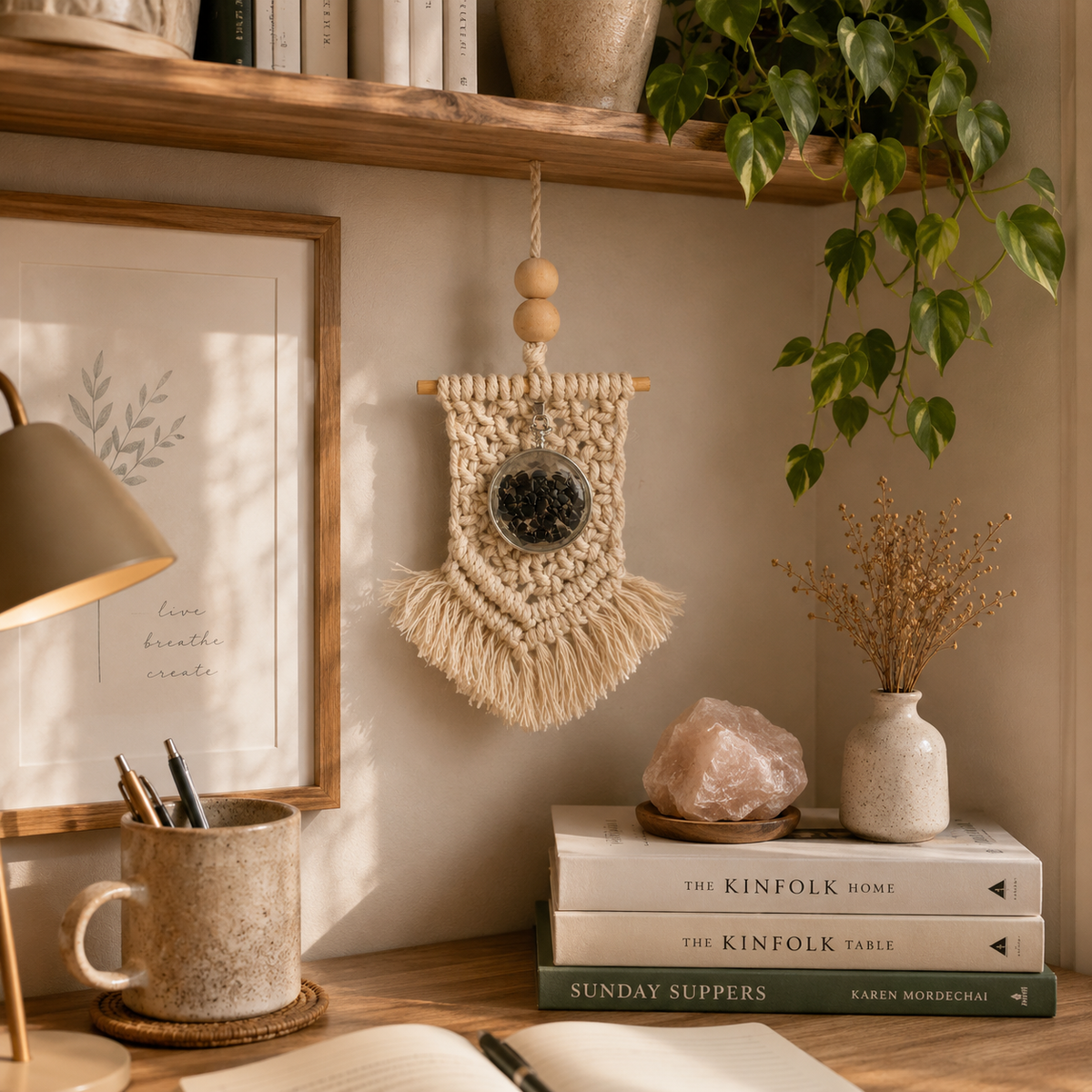 Macramé Obsidian Oil Diffuser #1275-Happily Zen