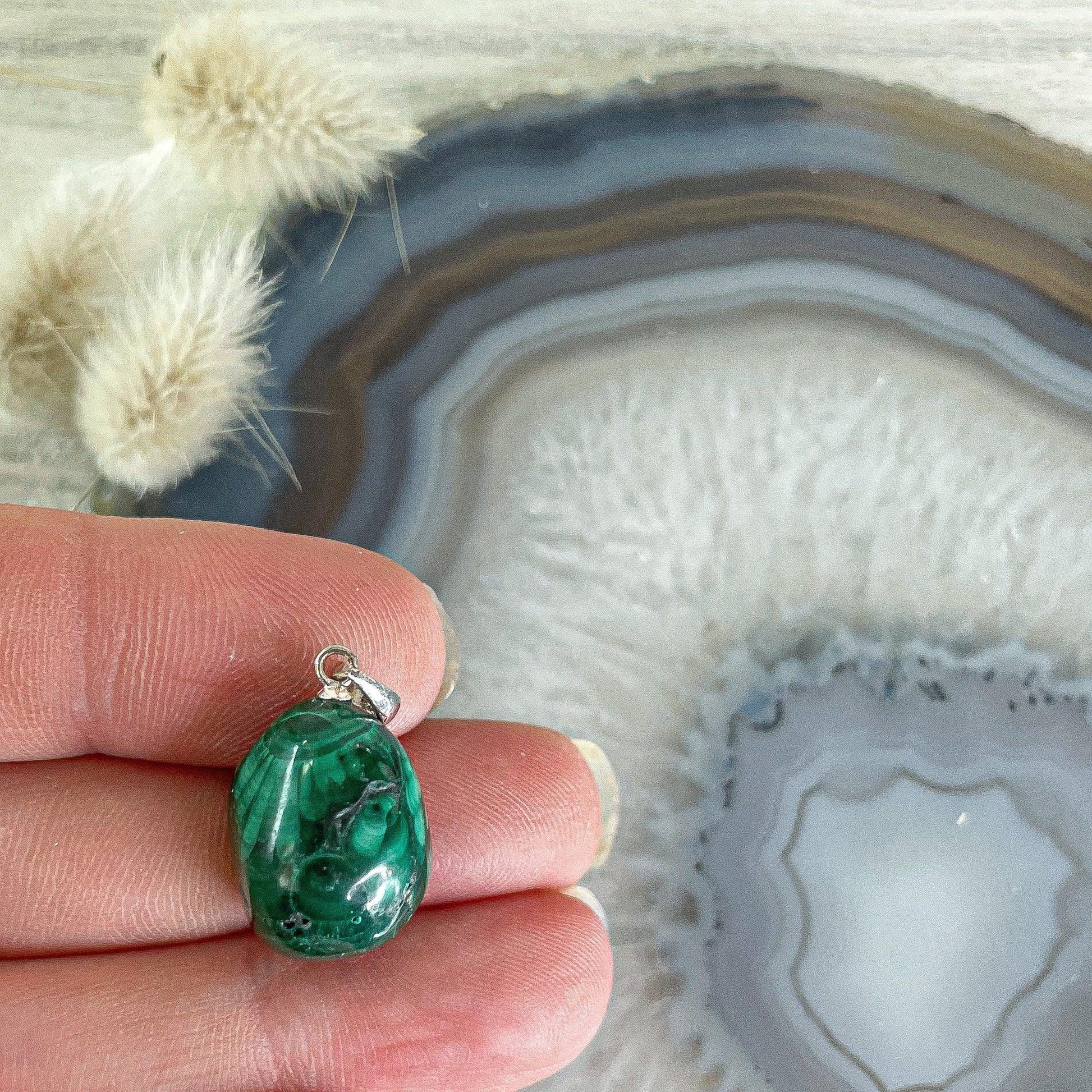 Malachite Sterling Silver Pendant #157-Happily Zen