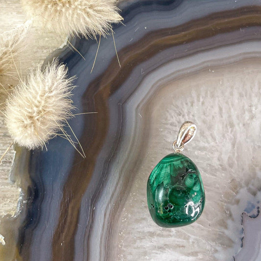 Malachite Sterling Silver Pendant #157-Happily Zen