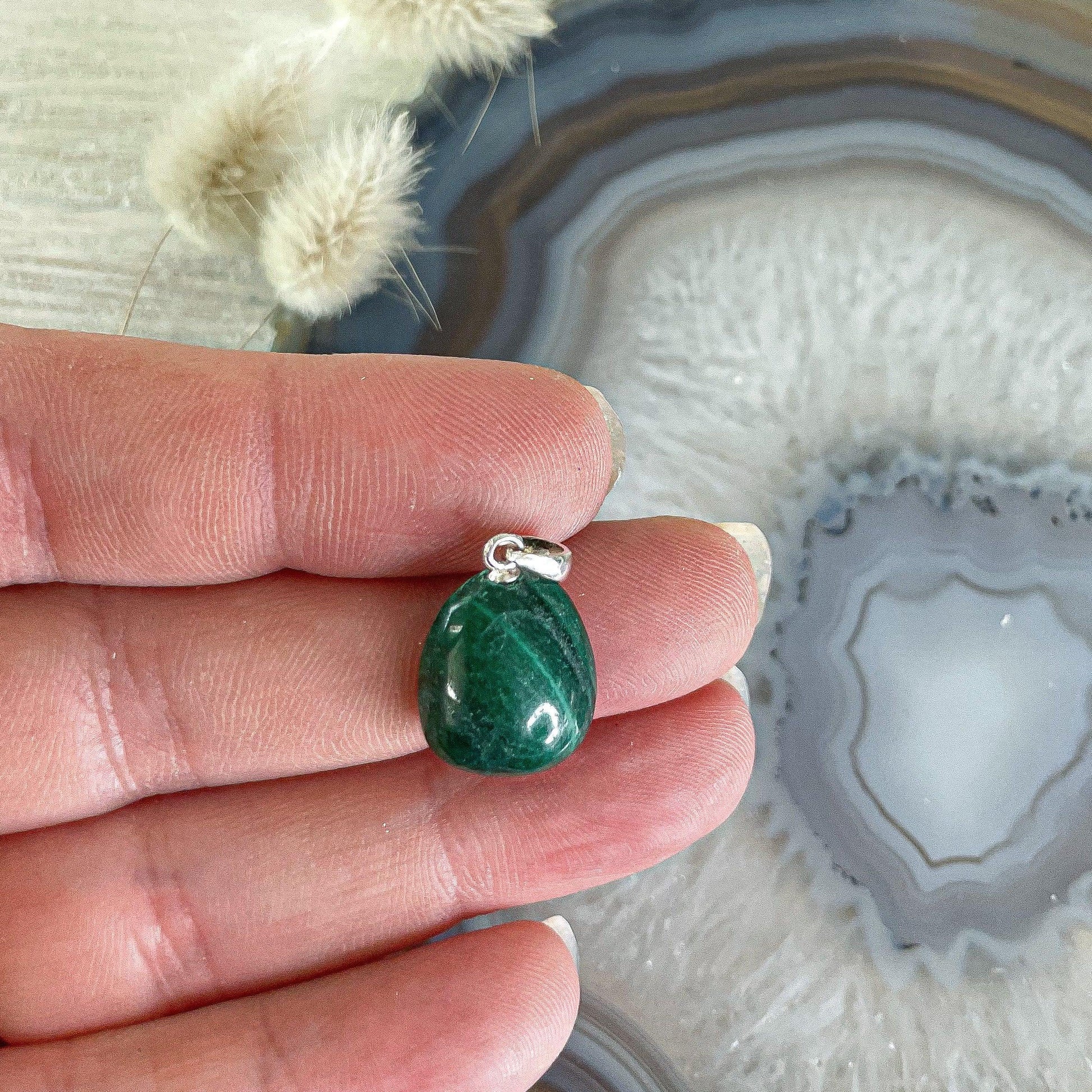 Malachite Sterling Silver Pendant #158-Happily Zen