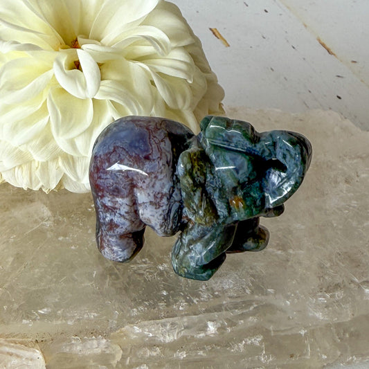 Moss Agate Elephant #1061-Happily Zen