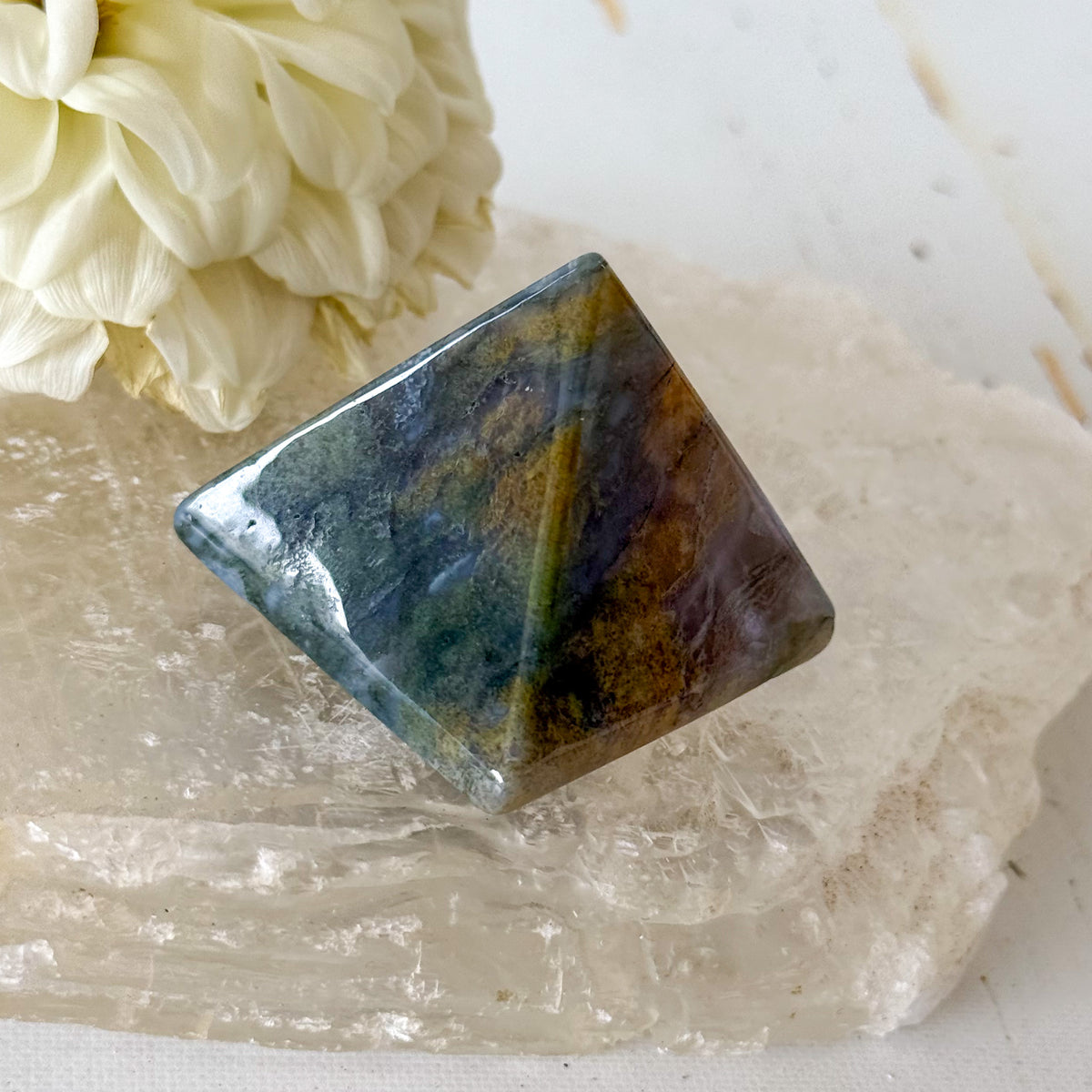Moss Agate Pyramid #1060-Happily Zen