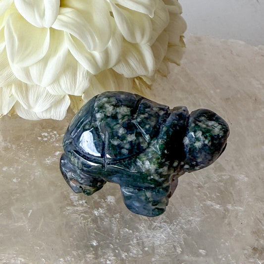 Moss Agate Turtle #1062-Happily Zen
