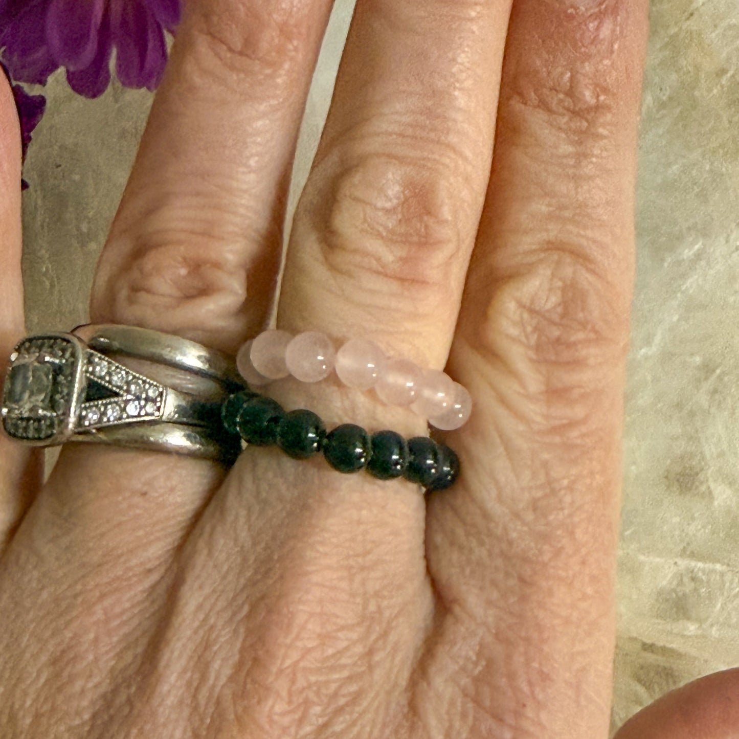 Obsidian Bead Ring #1319-Happily Zen