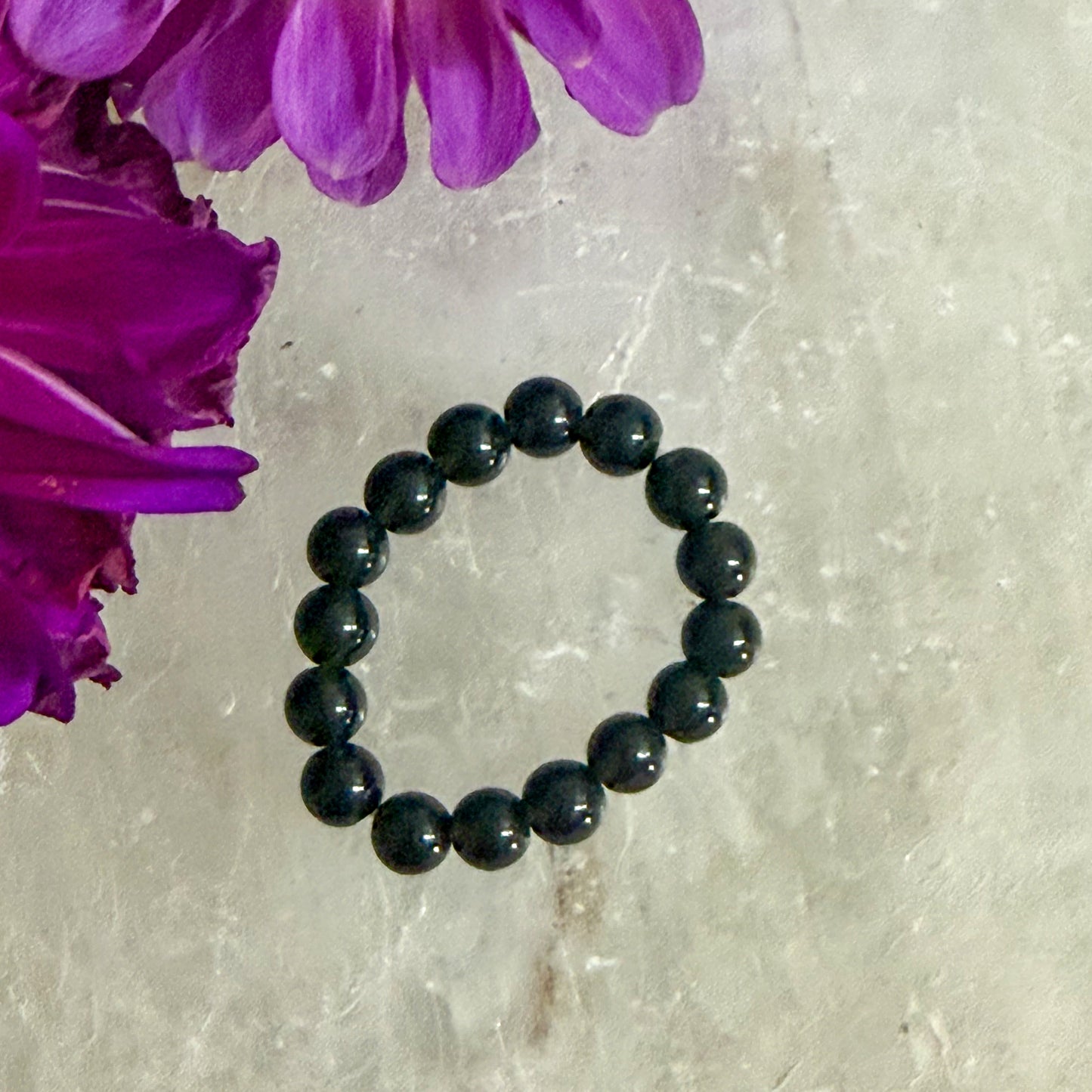 Obsidian Bead Ring #1319-Happily Zen