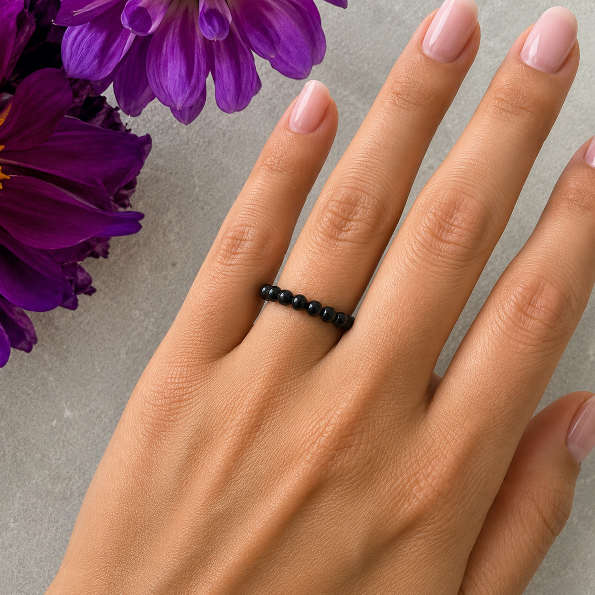 Obsidian Bead Ring #1319-Happily Zen