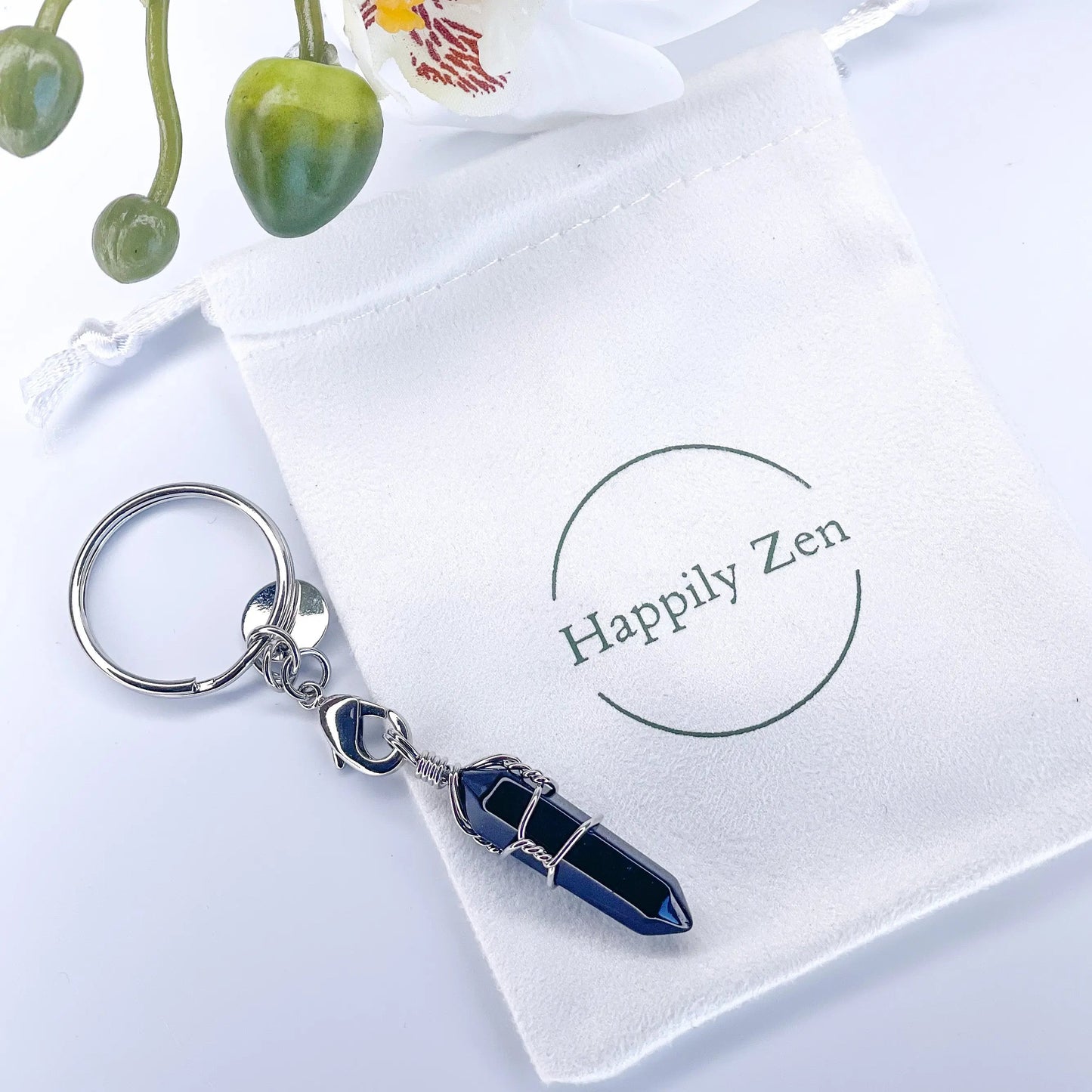 Obsidian Crystal Point Keychain-Happily Zen