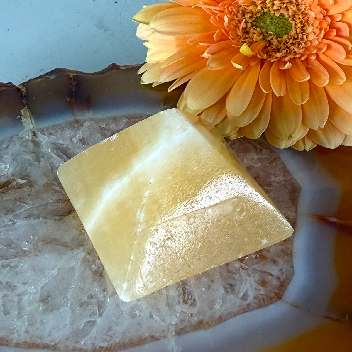 Orange Calcite Pyramid #1376-Happily Zen