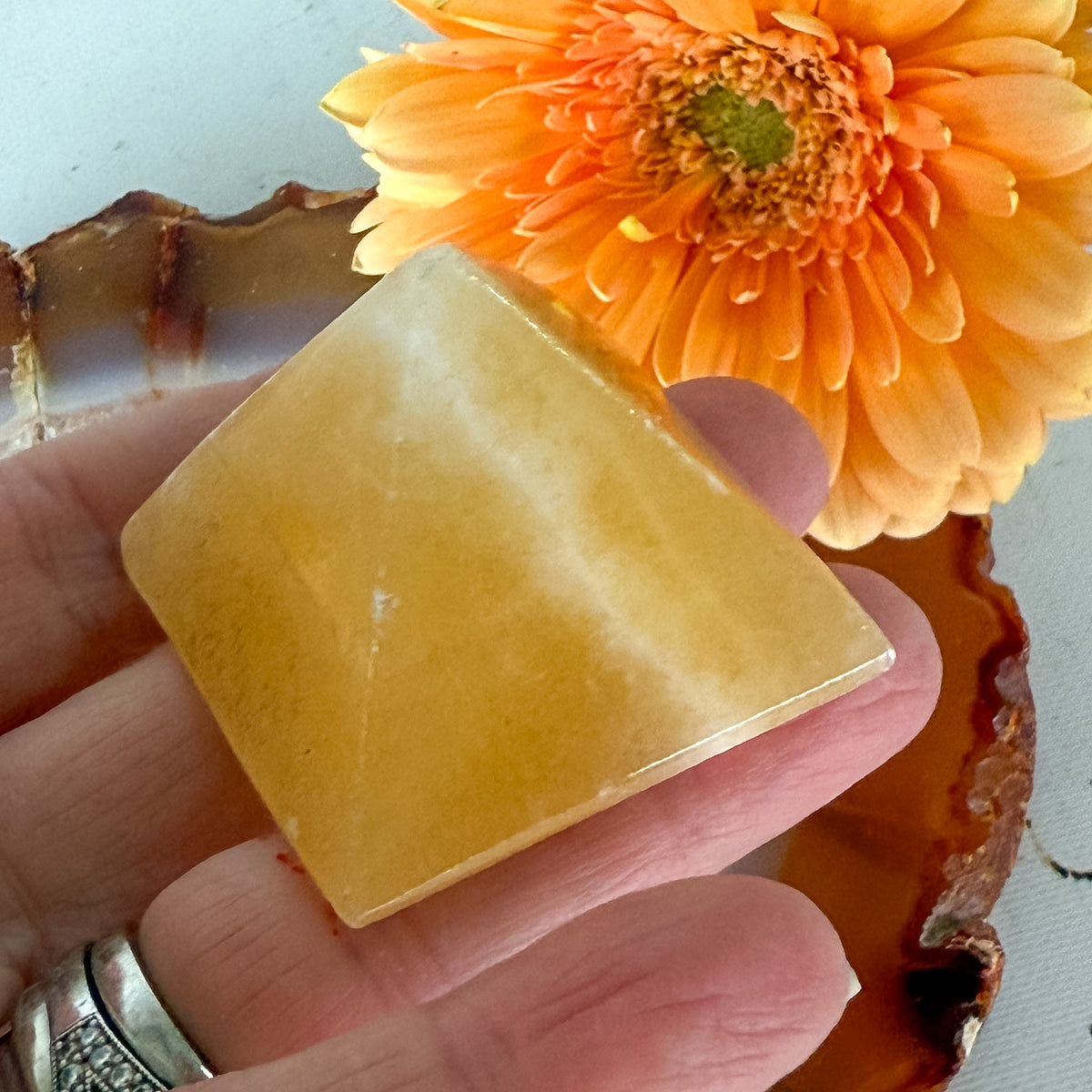 Orange Calcite Pyramid #1376-Happily Zen