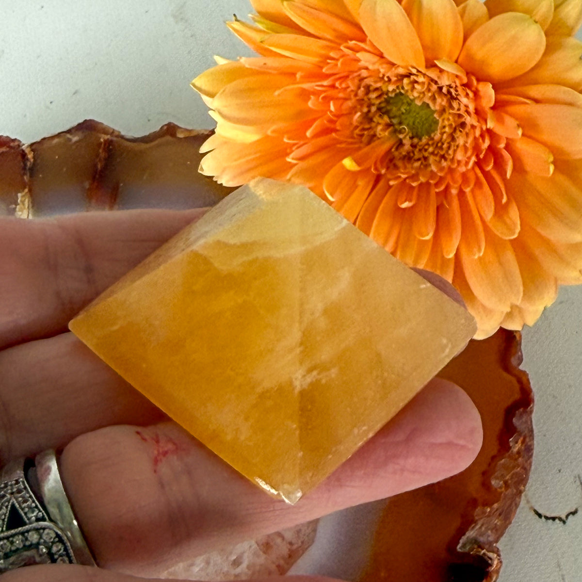 Orange Calcite Pyramid #1377-Happily Zen