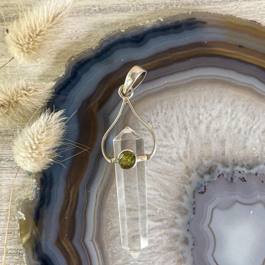 Peridot & Clear Quartz Pendant #181-Happily Zen