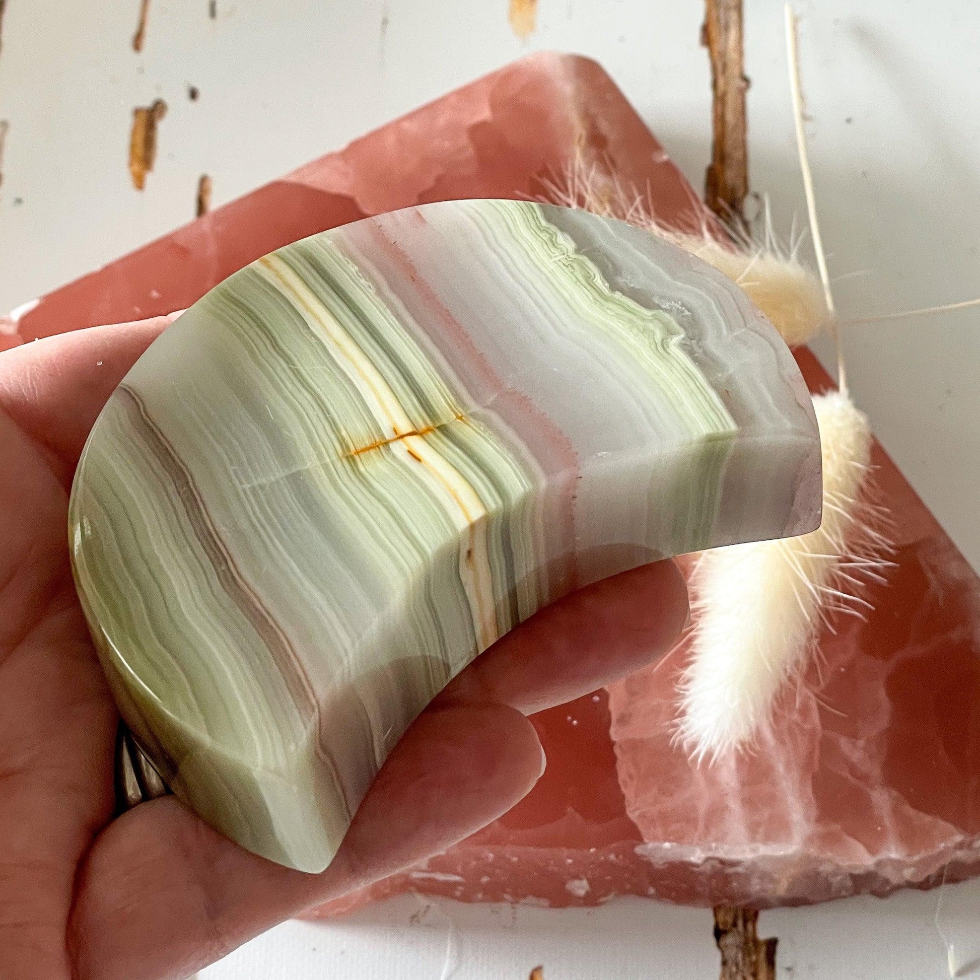 Pink Banded Onyx Moon #338-Happily Zen