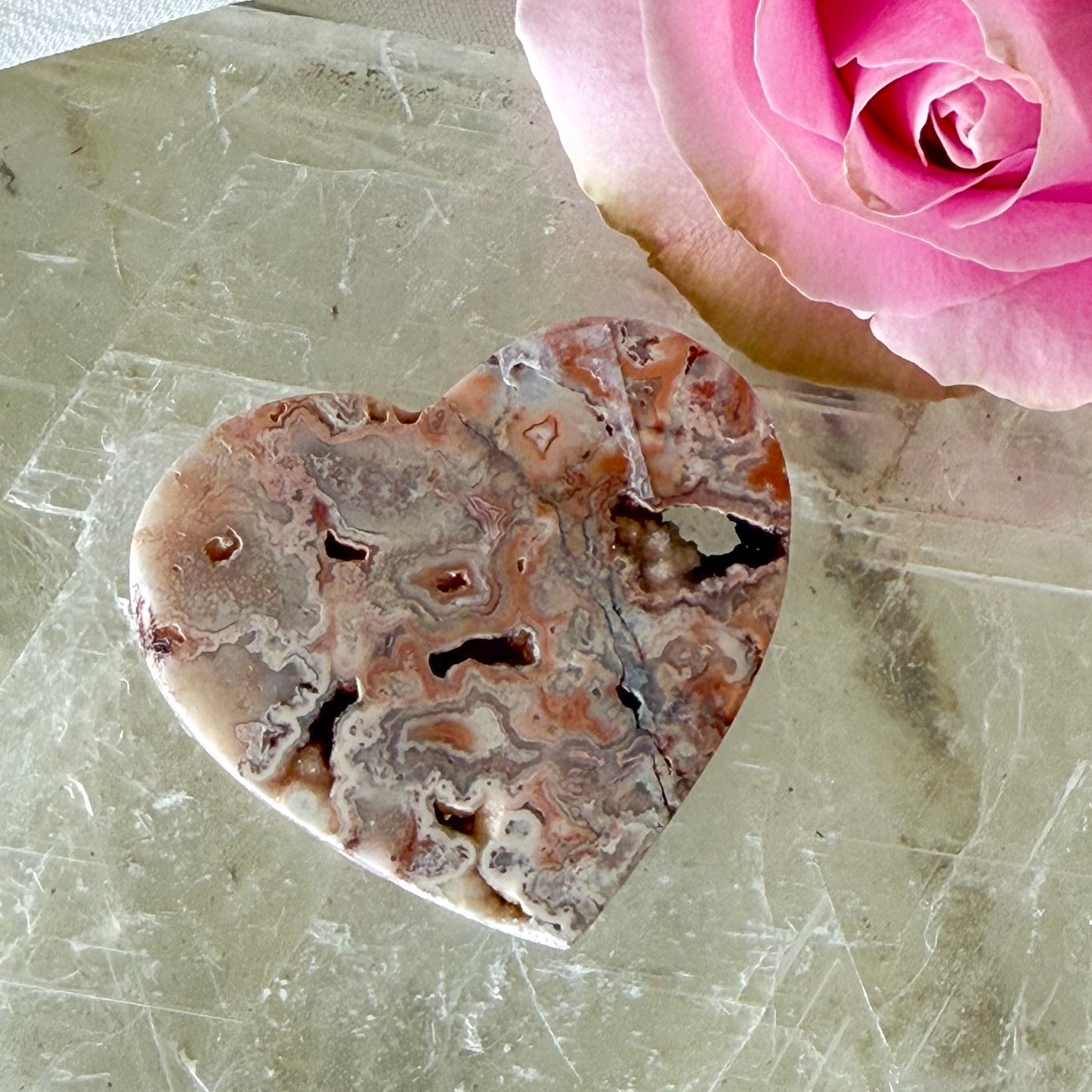 Pink Crazy Lace Agate Heart #1439-Happily Zen