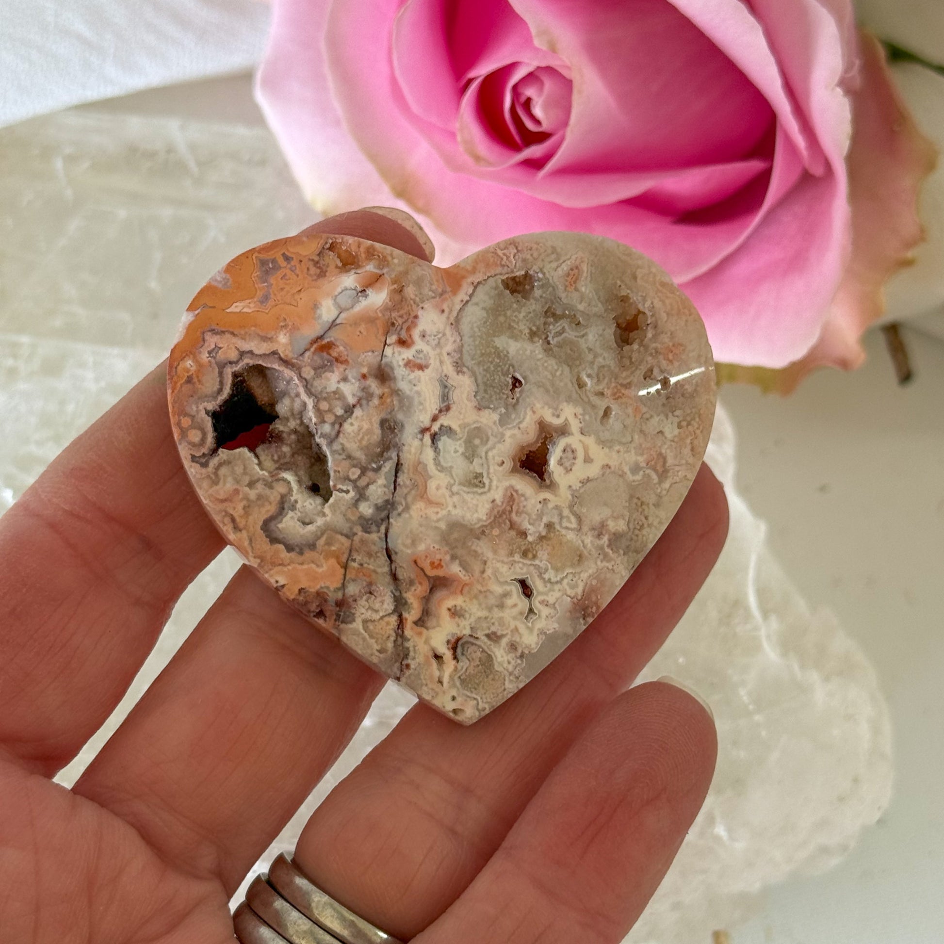 Pink Crazy Lace Agate Heart #1439-Happily Zen