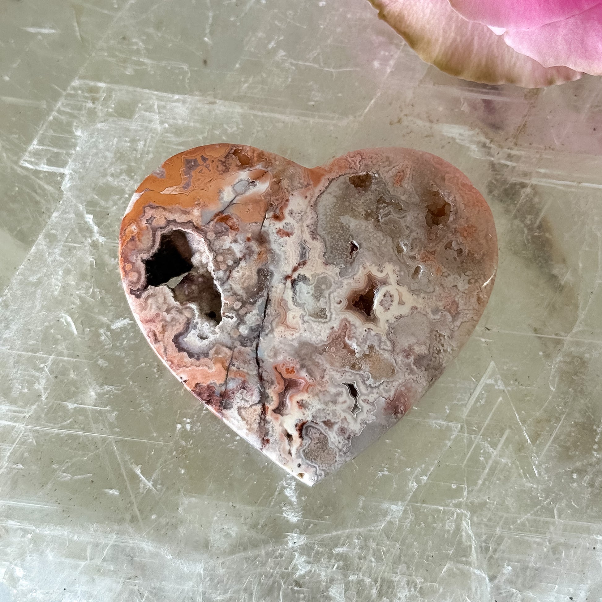 Pink Crazy Lace Agate Heart #1439-Happily Zen