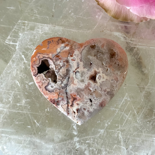 Pink Crazy Lace Agate Heart #1439-Happily Zen