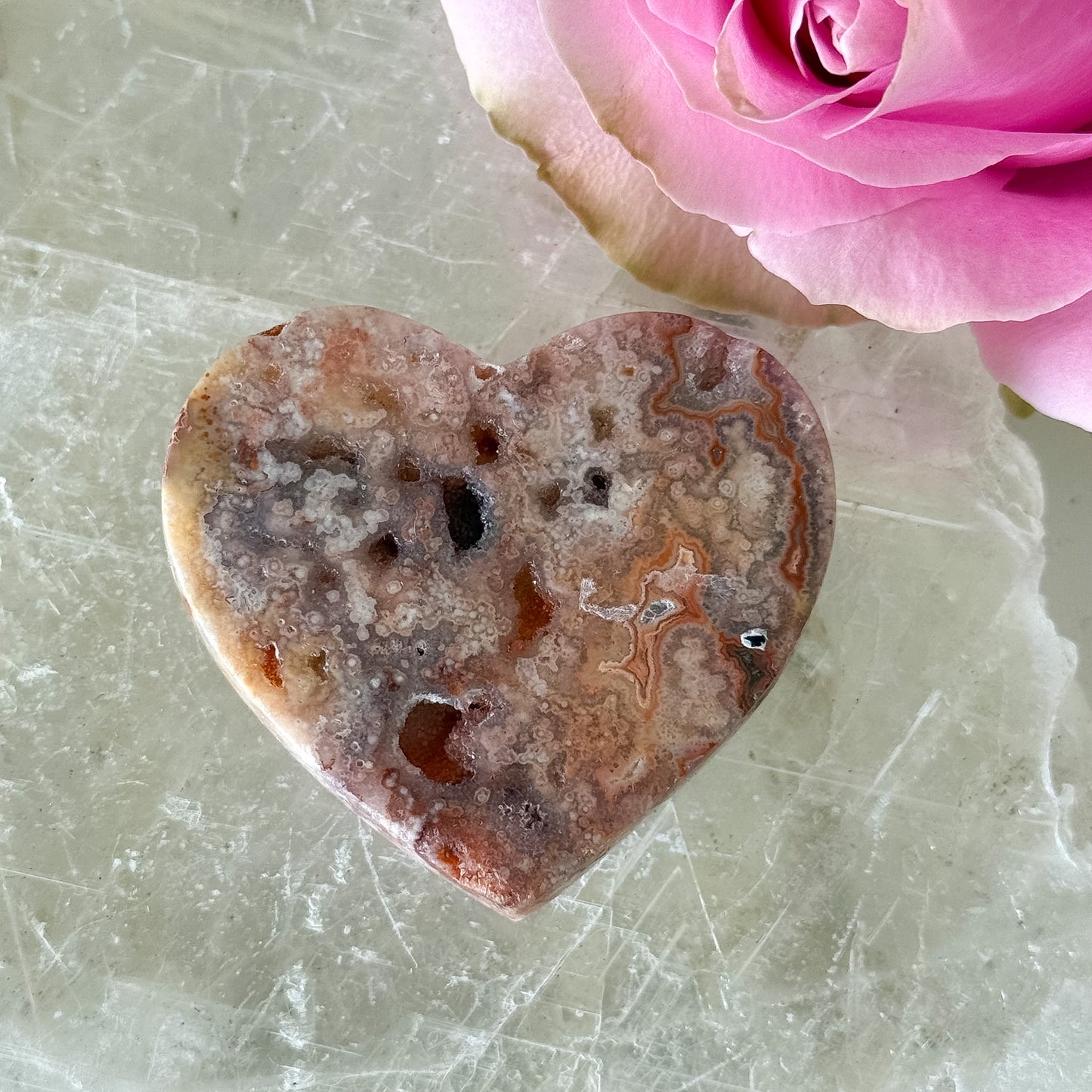 Pink Crazy Lace Agate Heart #1440-Happily Zen