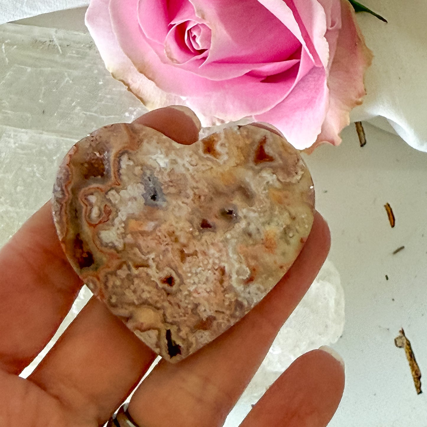 Pink Crazy Lace Agate Heart #1440-Happily Zen