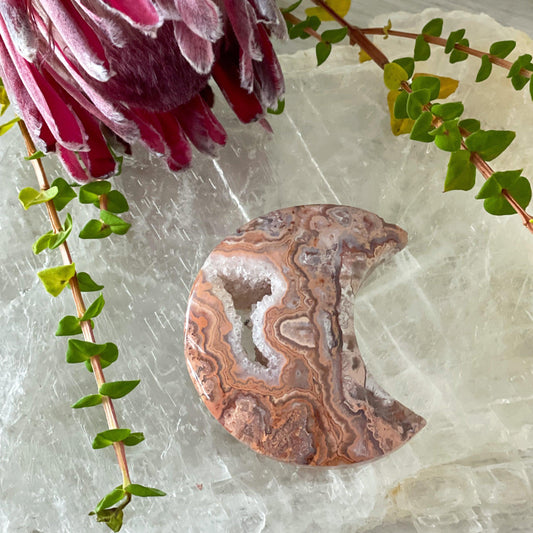 Pink Crazy Lace Agate Moon #261-Happily Zen
