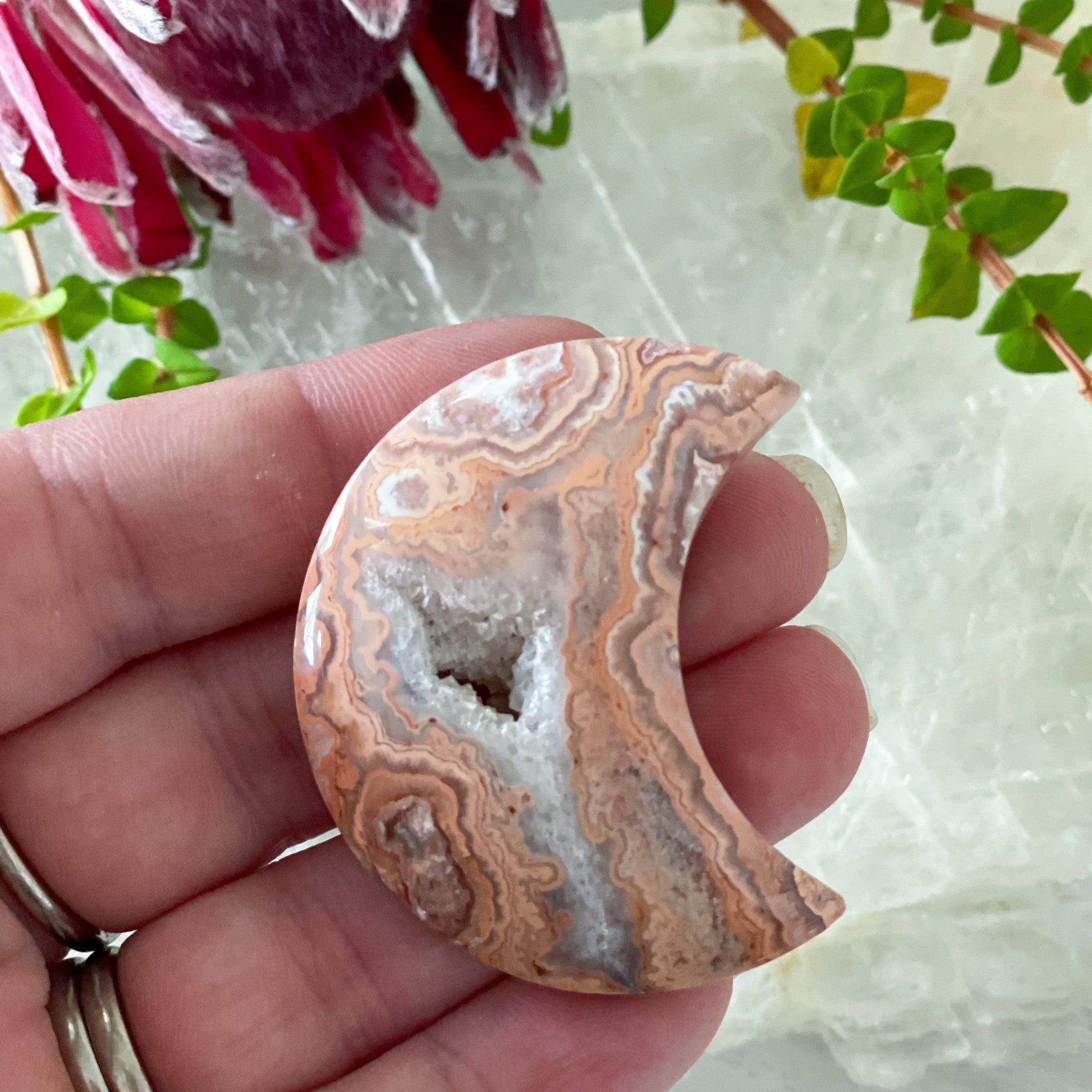 Pink Crazy Lace Agate Moon #262-Happily Zen