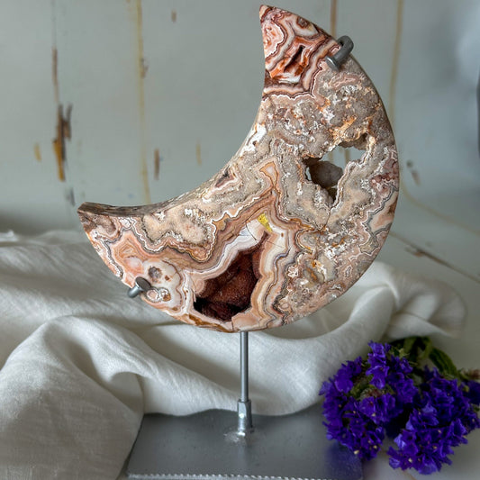 Pink Crazy Lace Agate Moon #849-Happily Zen