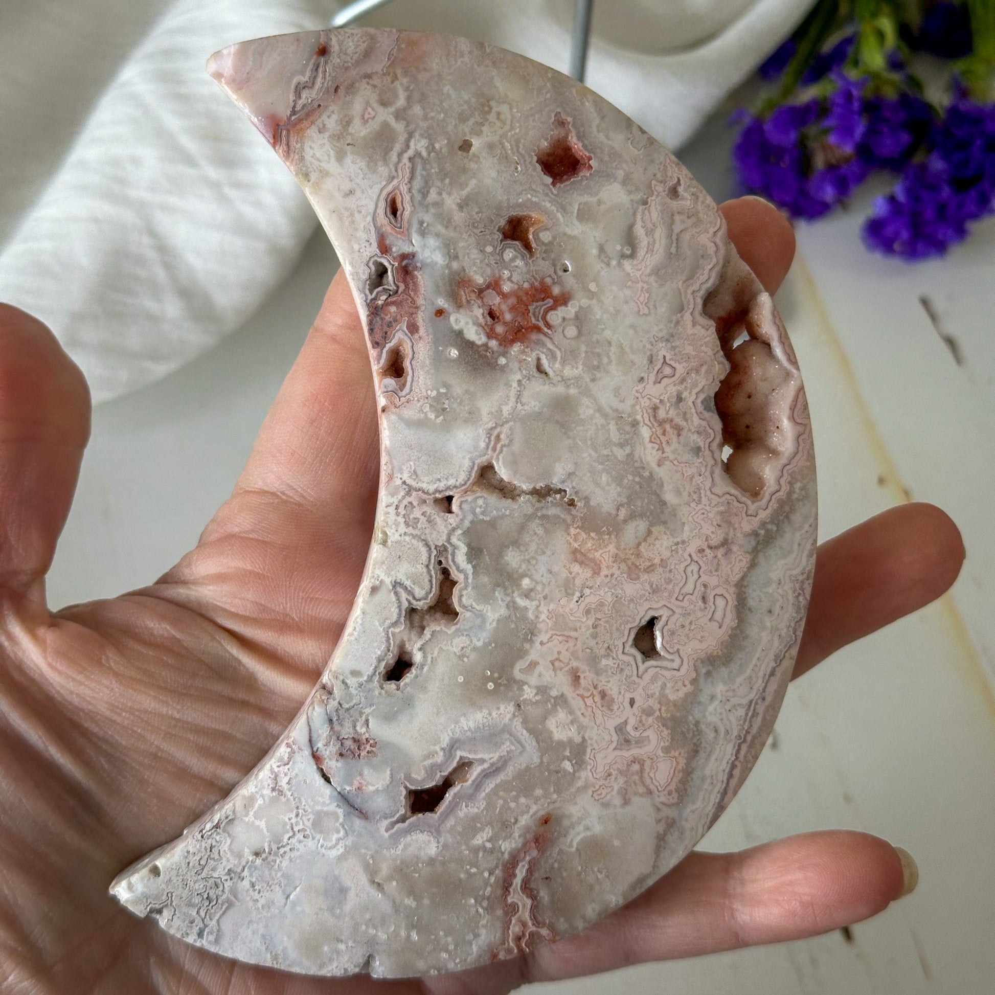 Pink Crazy Lace Agate Moon #851-Happily Zen