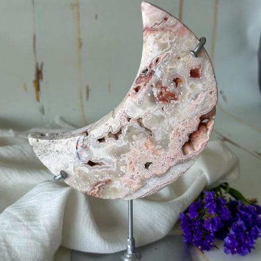 Pink Crazy Lace Agate Moon #851-Happily Zen