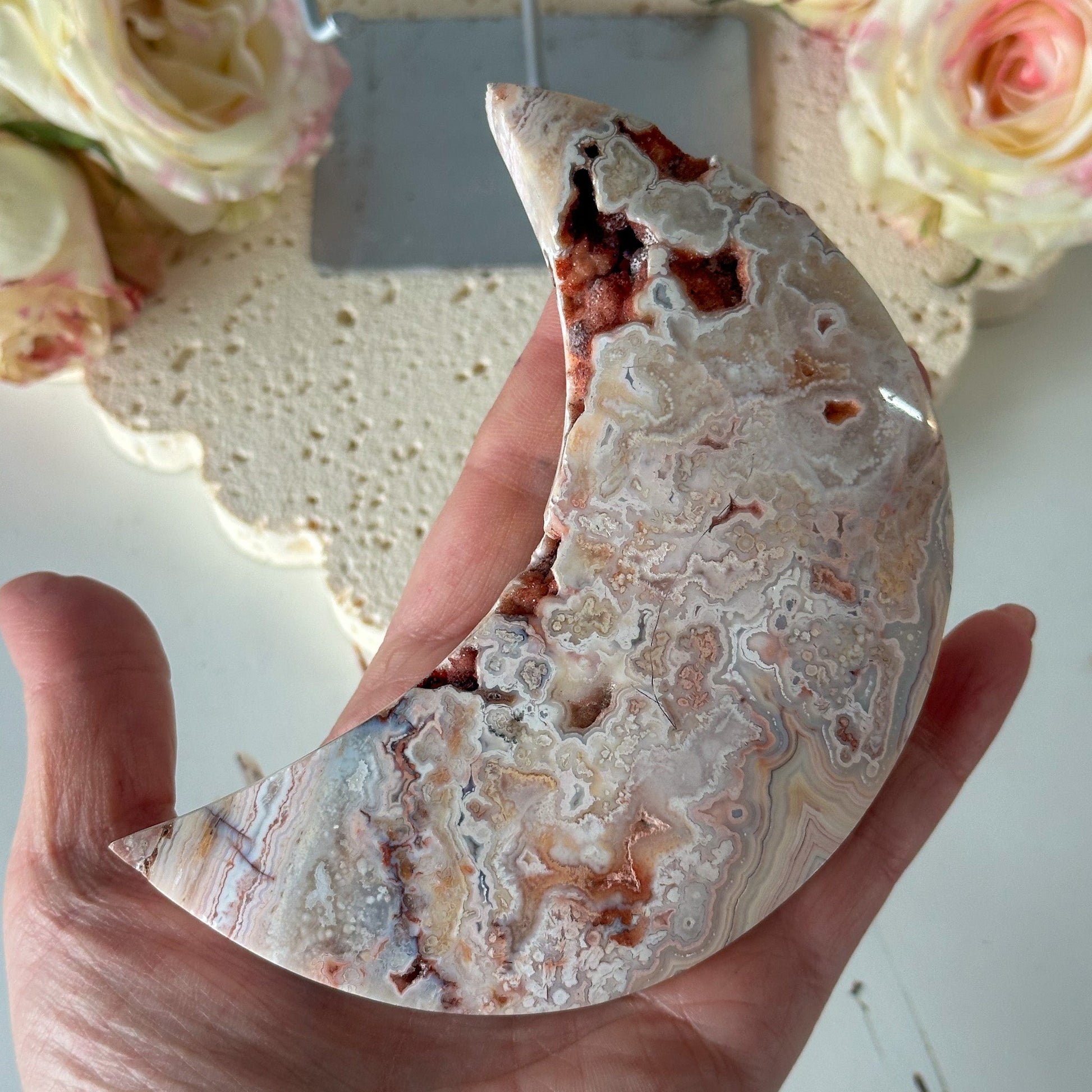 Pink Crazy Lace Agate Moon #853-Happily Zen