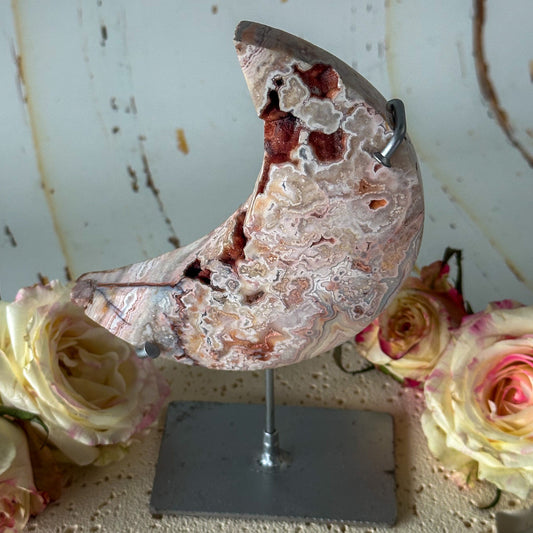 Pink Crazy Lace Agate Moon #853-Happily Zen