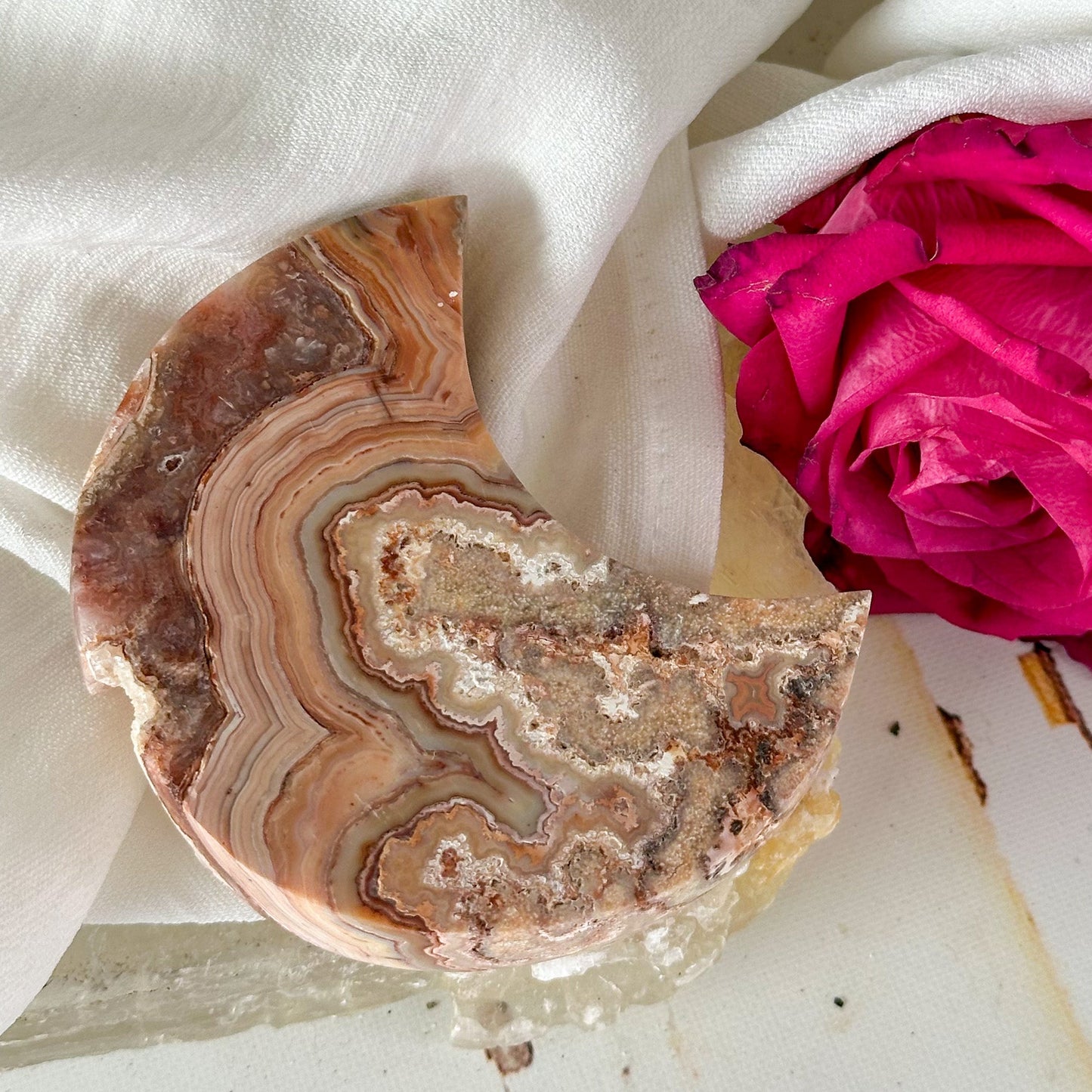 Pink Crazy Lace Agate Moon #875-Happily Zen