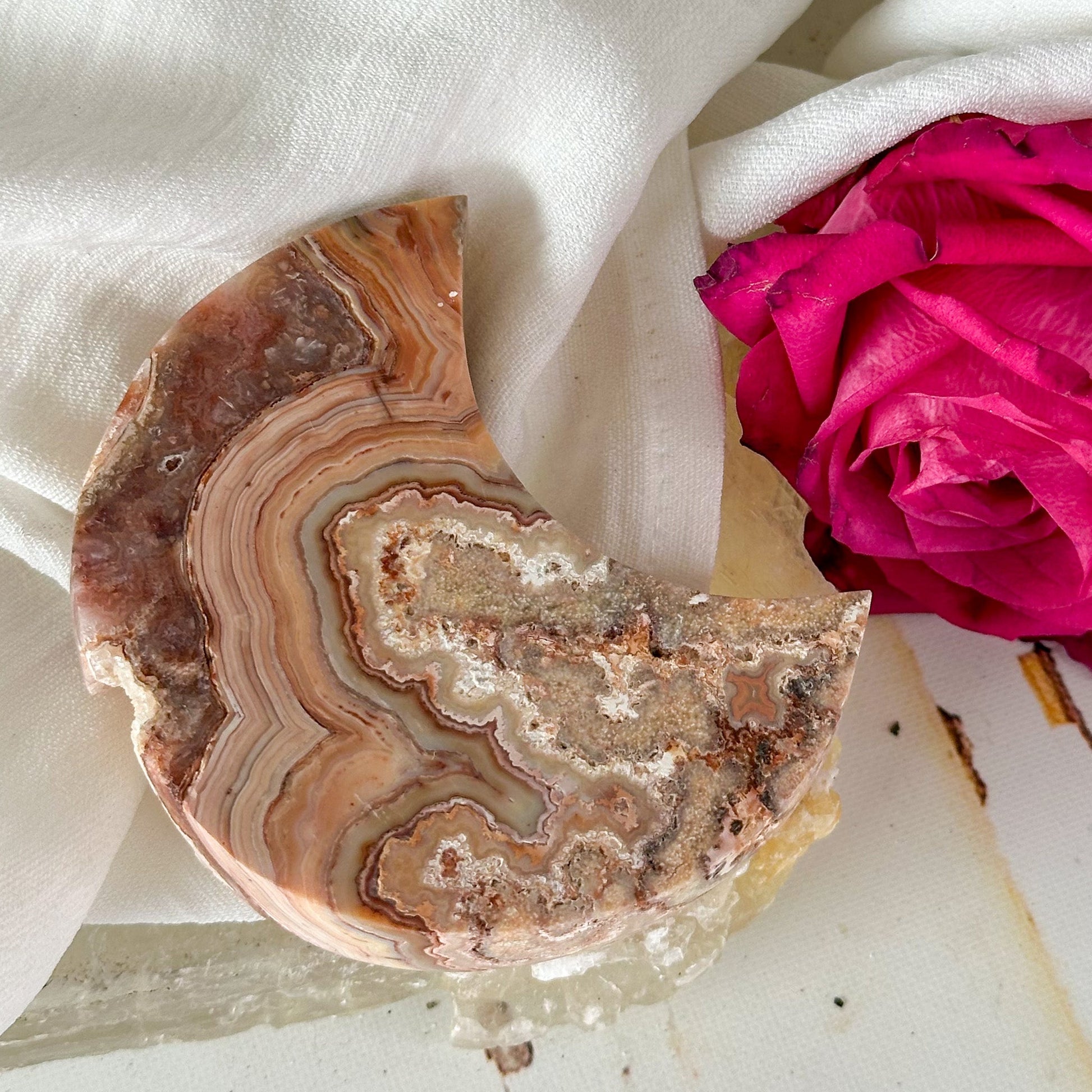 Pink Crazy Lace Agate Moon #875-Happily Zen