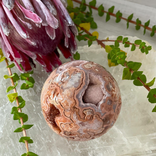 Pink Crazy Lace Agate Sphere #189-Happily Zen