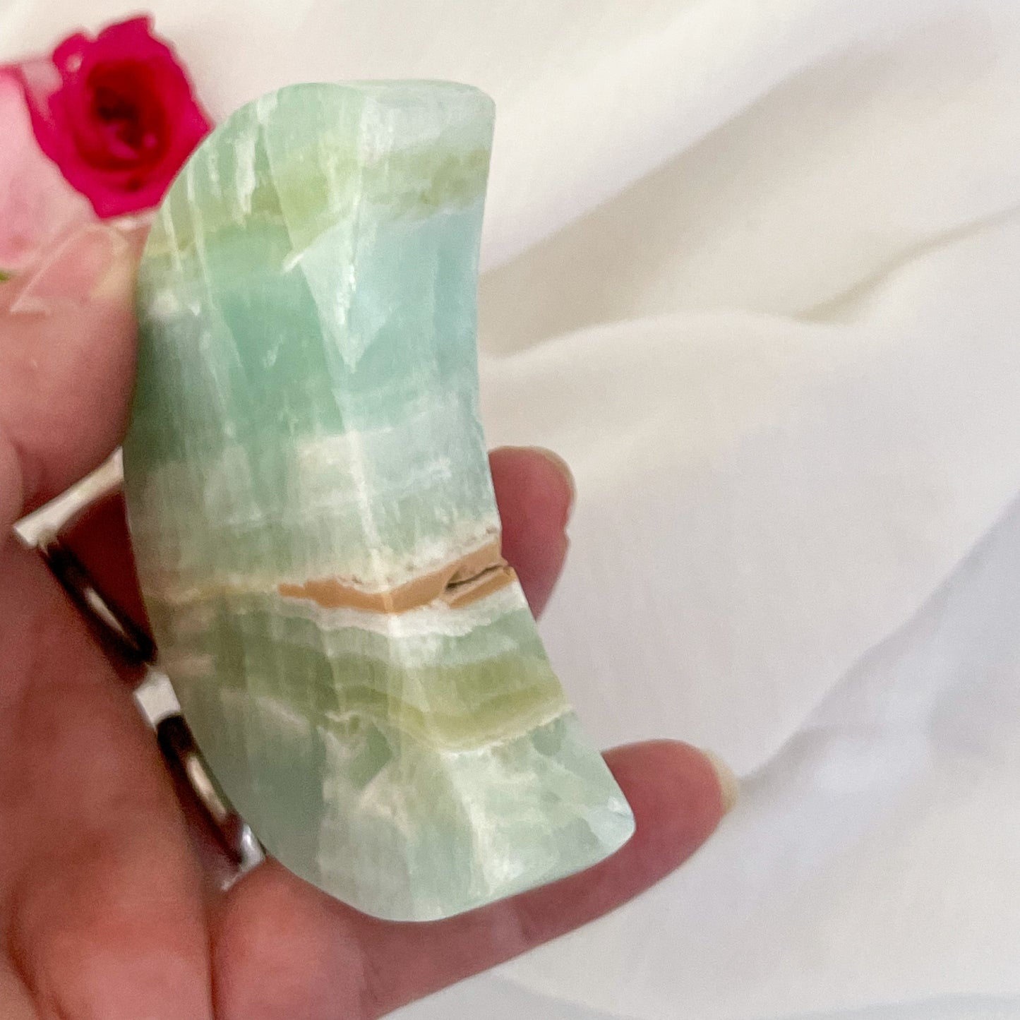 Pistachio Calcite Moon #457-Happily Zen