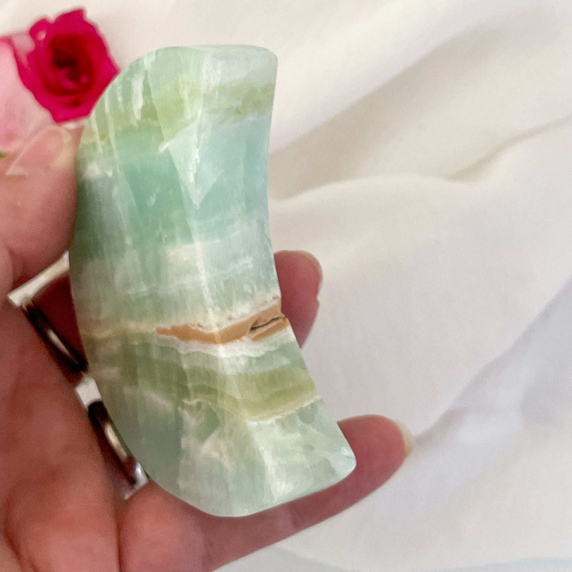 Pistachio Calcite Moon #457-Happily Zen