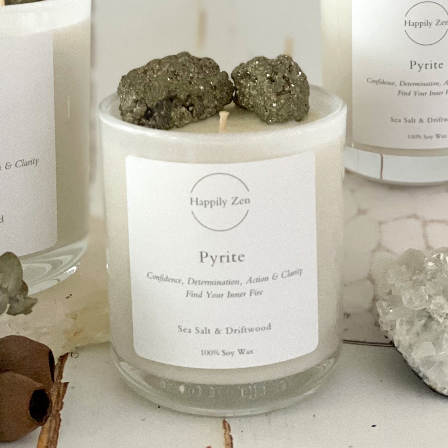 Pyrite - Sea Salt & Driftwood Candle-Happily Zen