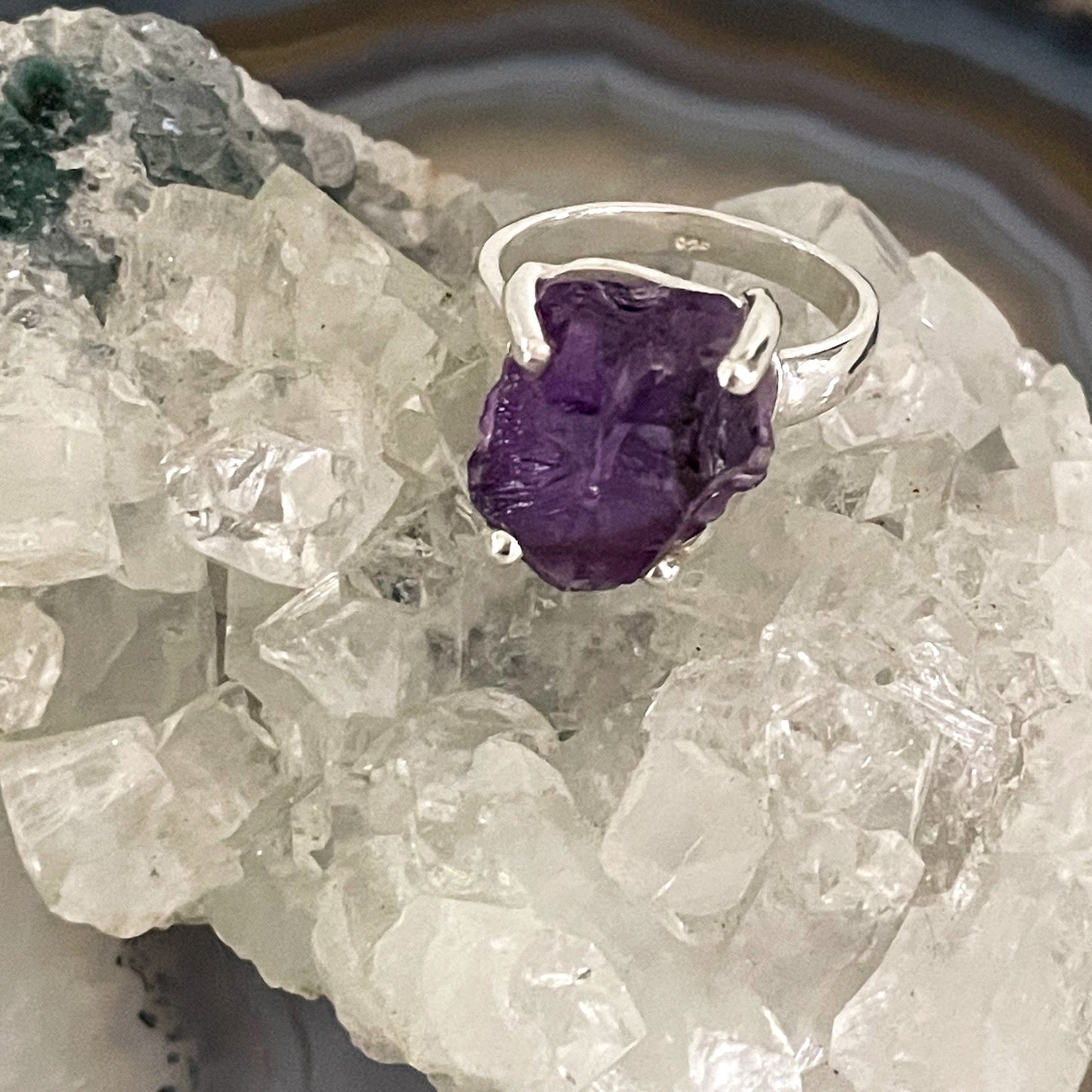 Raw Amethyst Sterling Silver Ring #496-Happily Zen