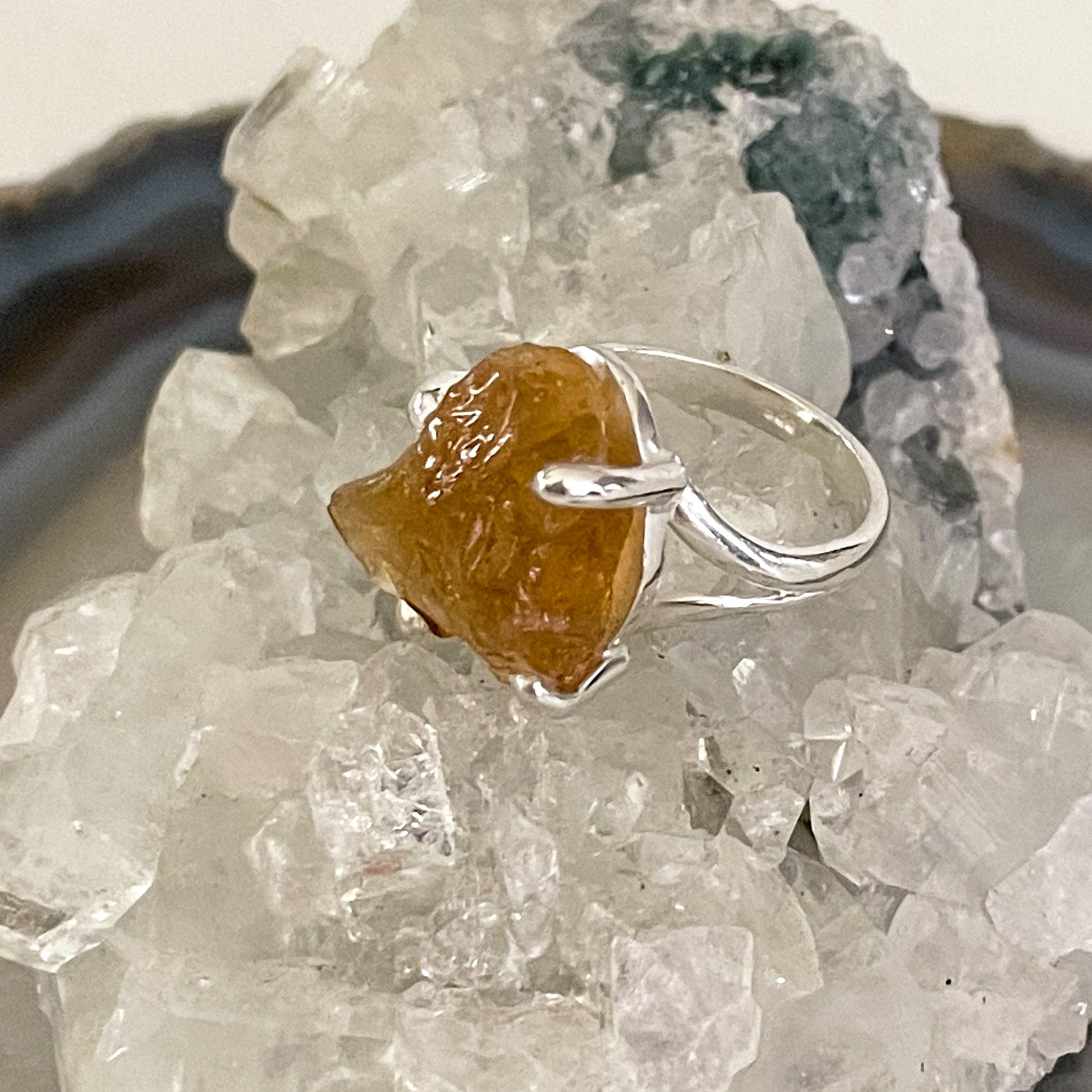 Raw Citrine Sterling Silver Ring #501-Happily Zen