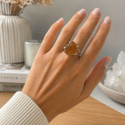 Raw Citrine Sterling Silver Ring #501-Happily Zen