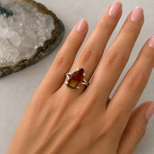 Raw Citrine Sterling Silver Ring #706-Happily Zen