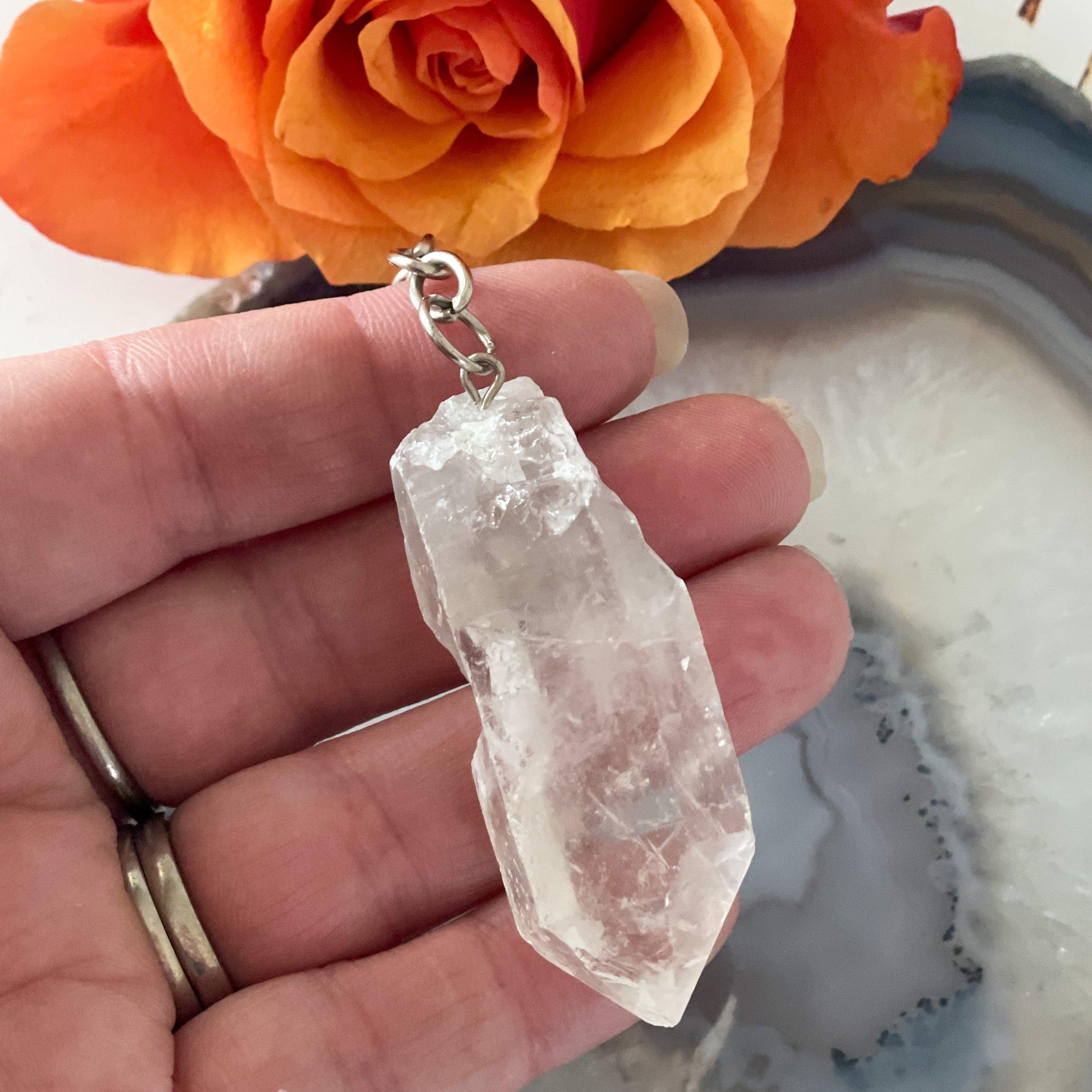 Raw Clear Quartz Keychain-Happily Zen