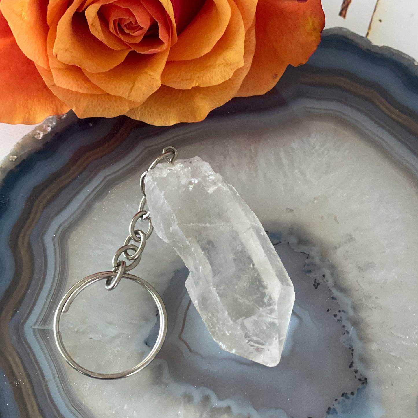 Raw Clear Quartz Keychain-Happily Zen