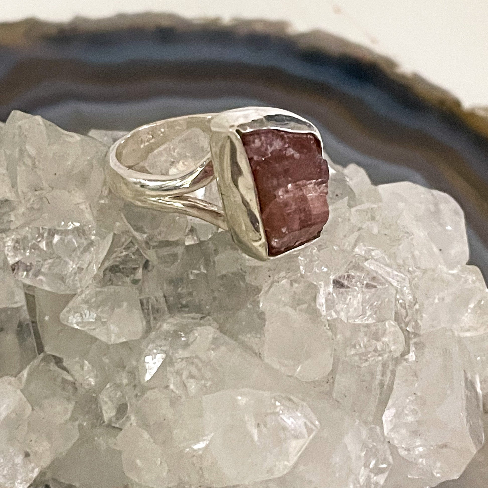 Raw Pink Tourmaline Sterling Silver Ring #498-Happily Zen