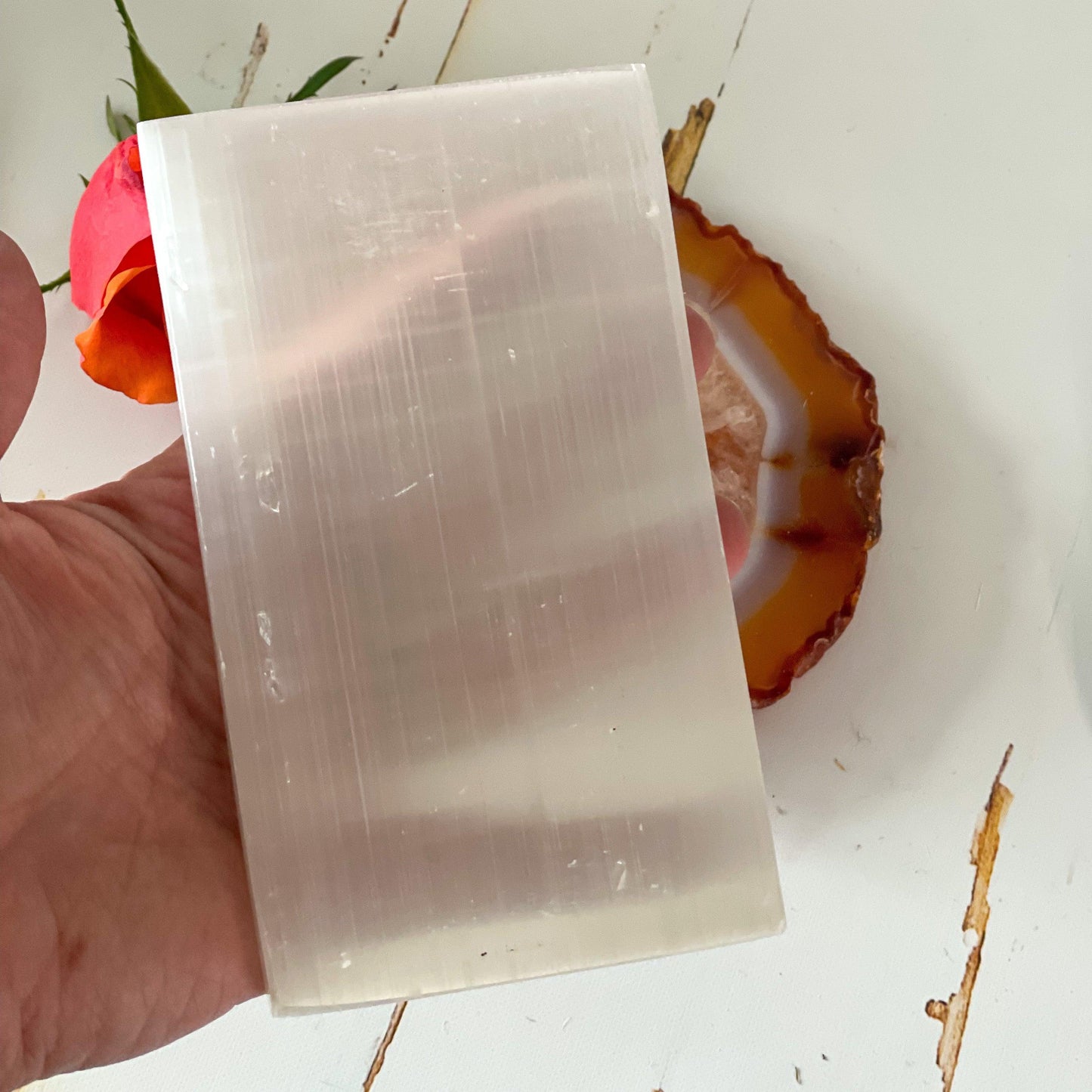 Rectangle Selenite Plate-Happily Zen