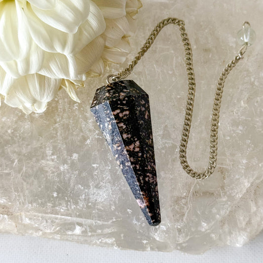 Rhodonite Pendulum #1036-Happily Zen
