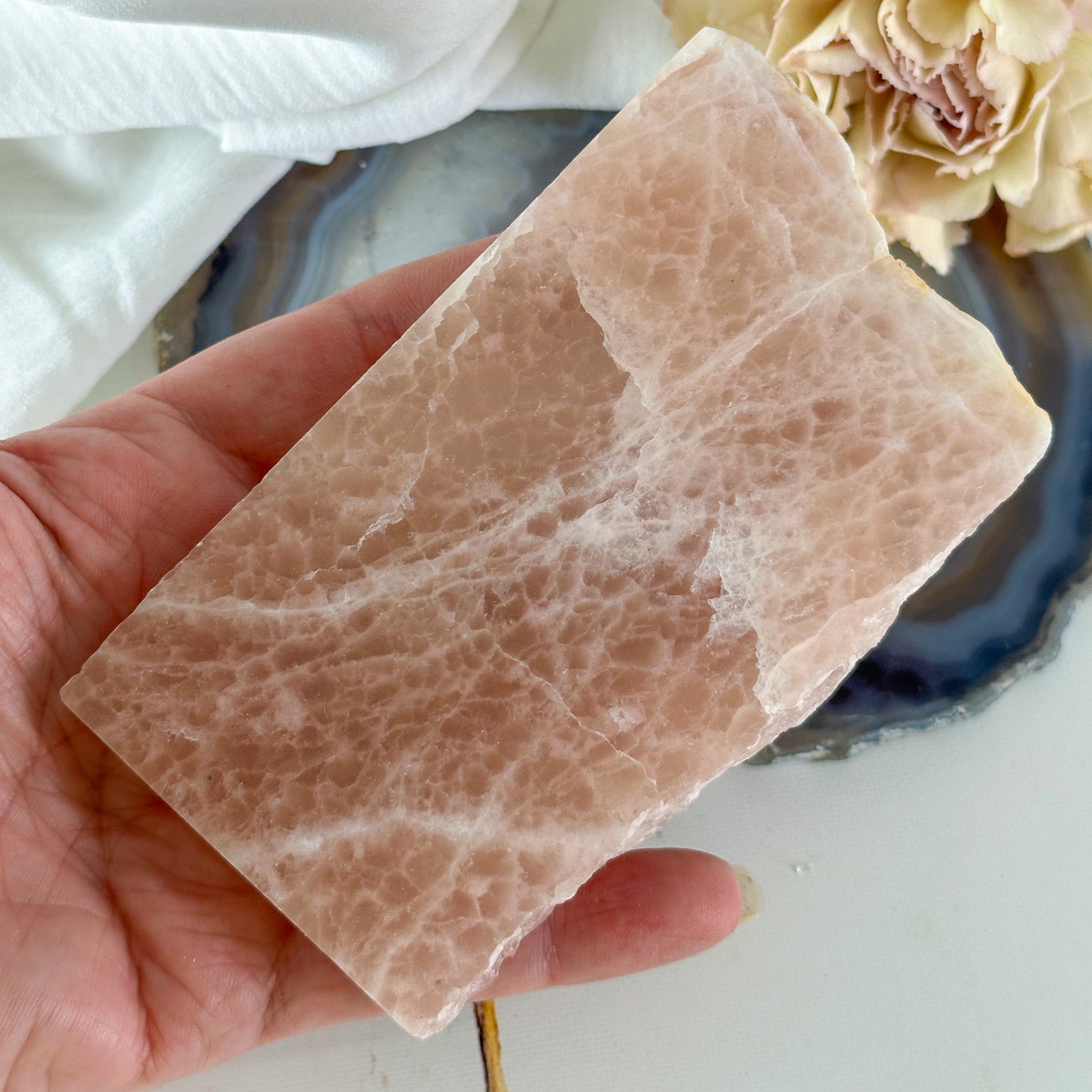 Rose Calcite Slice #695-Happily Zen