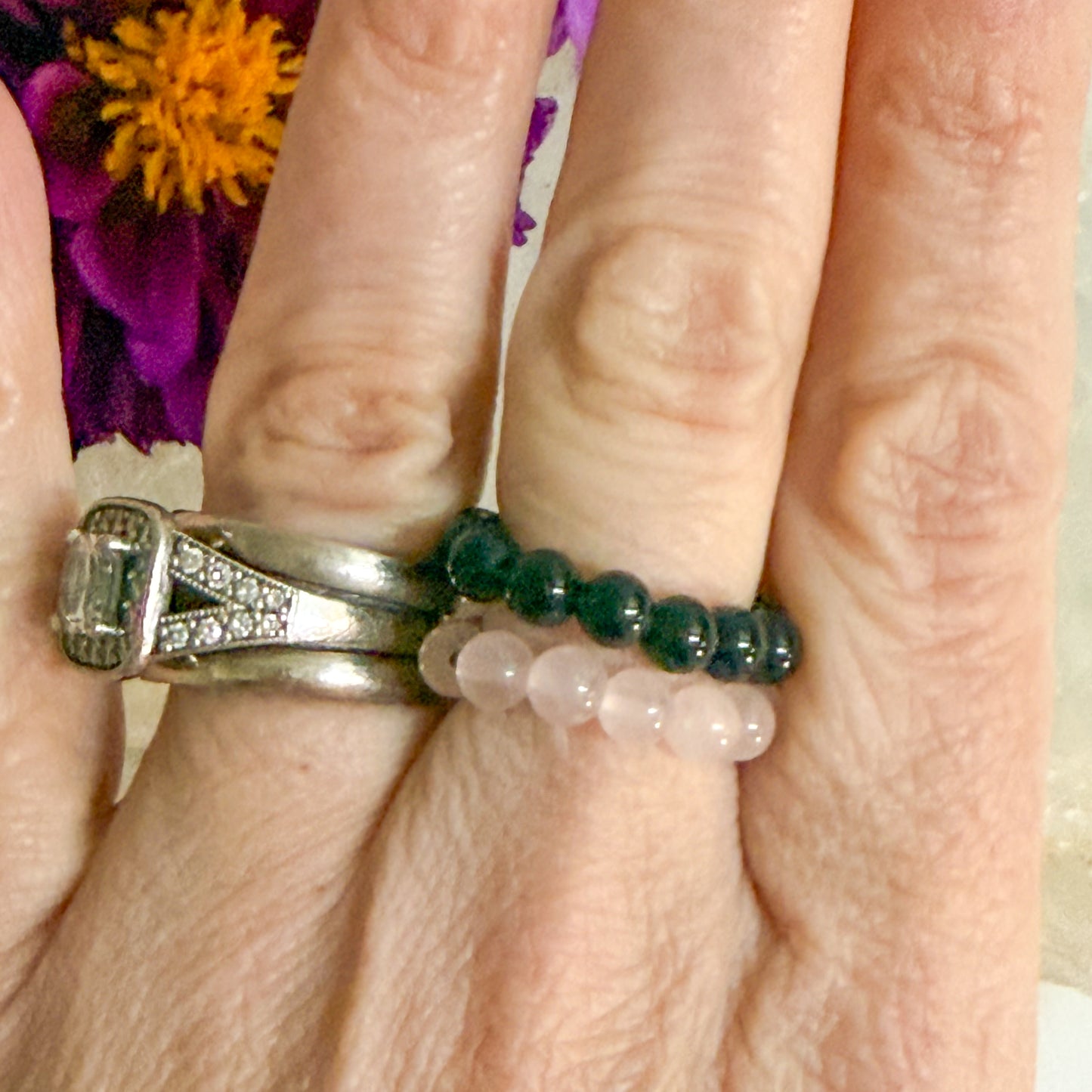 Rose Quartz Bead Ring #1320-Happily Zen