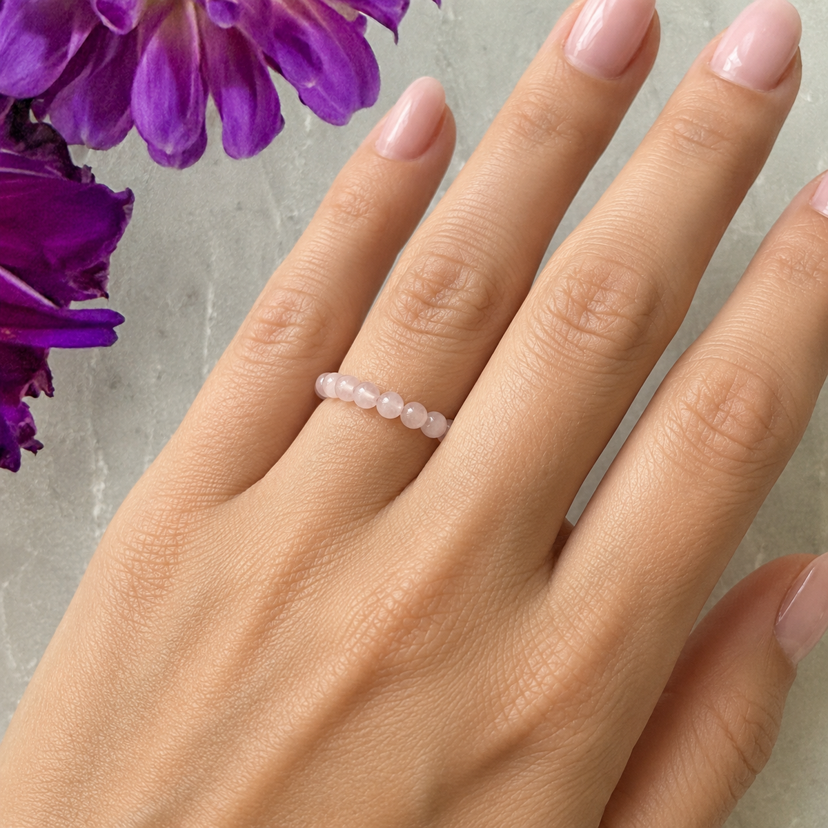 Rose Quartz Bead Ring #1320-Happily Zen