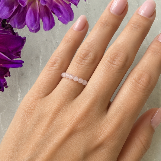 Rose Quartz Bead Ring #1320-Happily Zen